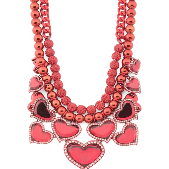 ❤️🔹️Betsey Johnson🔹️ Love Spell Red Heart Statement layered Bib 16" Necklace - Picture 6 of 10